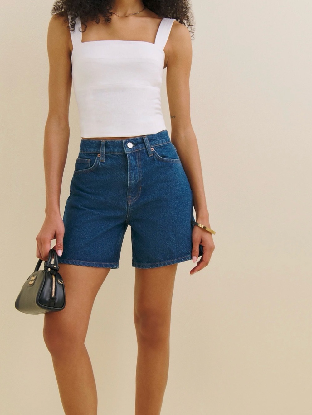 Reformation Rave Mid-Rise Jean Shorts - Dark Blue Denim